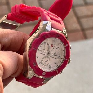 Michele Pink and Silver Tahitian Chronograph Watch